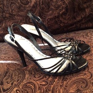 EUC Black Strappy Heel Sandals, Size 7 1/2