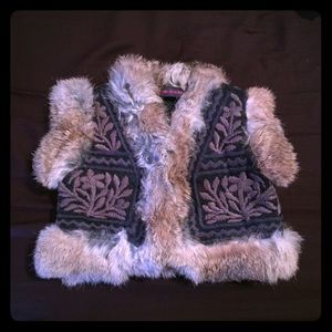 Antik Batik fur trim vest rare