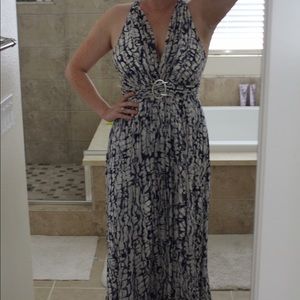 Full length flowy halter gown, adjustable back