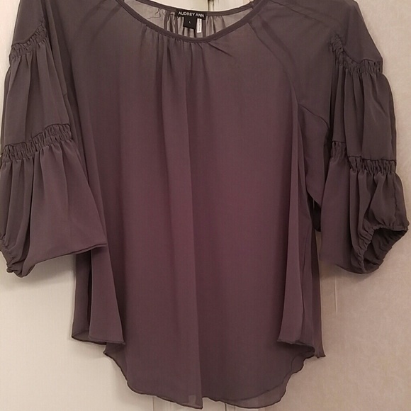 Gray sheer blouse, wing like sleeves