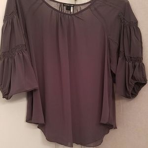 Gray sheer blouse, wing like sleeves