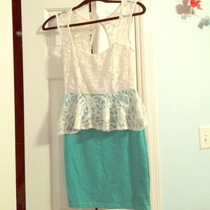 White and mint peplum summer dress