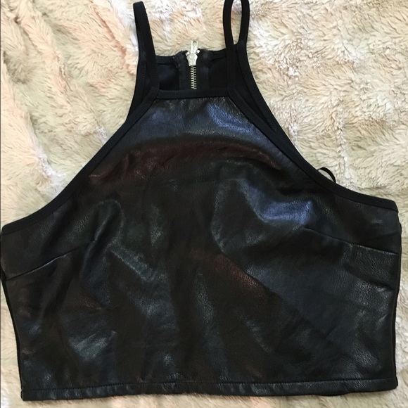 Forever 21 Tops - Faux Leather Black Halter Crop Top