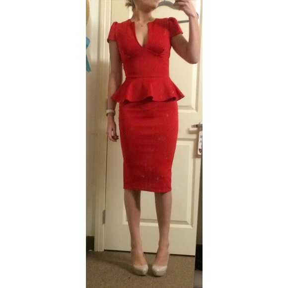 boohoo RED peplum midi dress