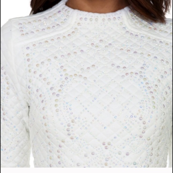 White jeweled dress.