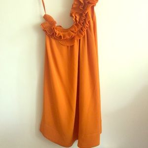 Cheery orange one-strap trapeze dress!