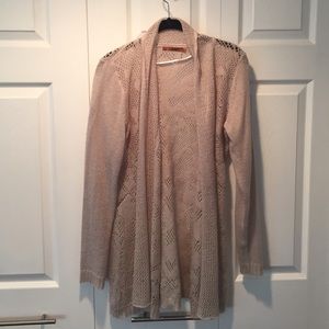 Open weave cardigan with solid sleeves by Belldini