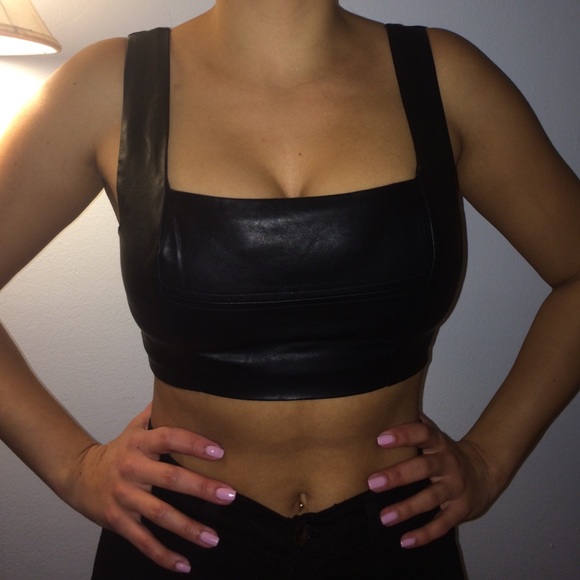 faux leather black bra top forever 21