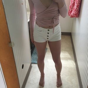 American Apparel white denim shorts w 4 buttons