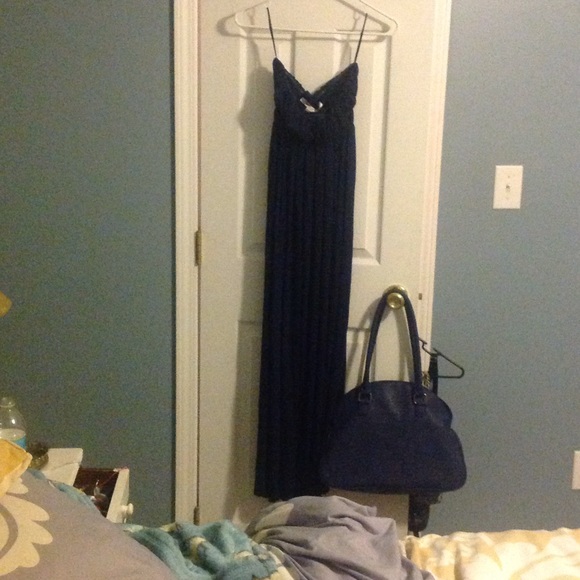 Max Studio navy maxi strapless dress
