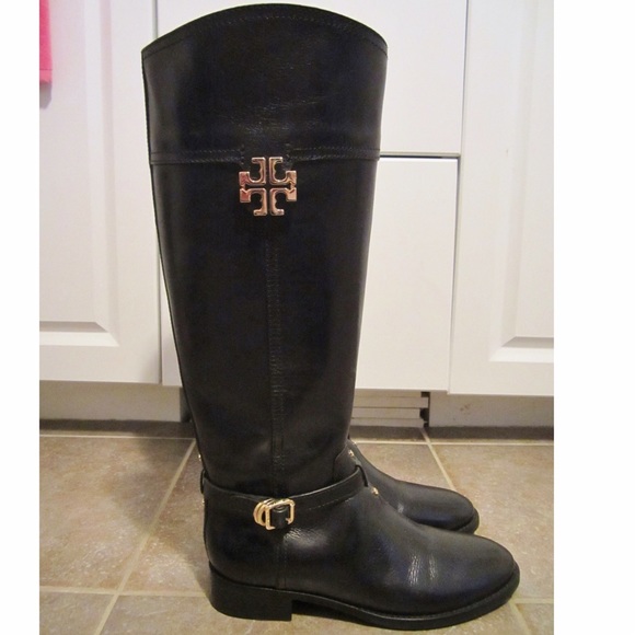 TORY BURCH Eloise Black Leather Riding Boots TB 8