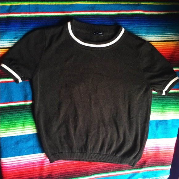 Brandy Melville black sweater tee with white trim