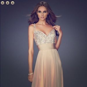 SOLD**La Femme size 8 Crystal Champagne Ball Gown