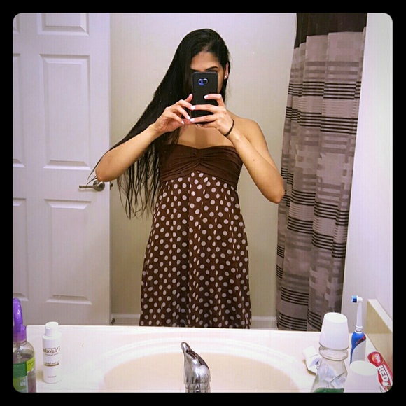 Brown and beige polka dot tube top dress
