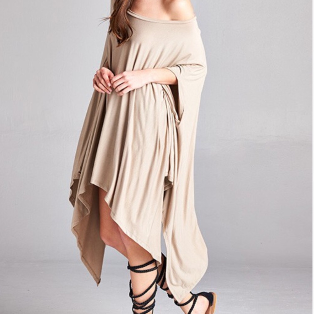 🆕Taupe Unbalanced Tunic Handkerchief Dress NWT Tan/Beige Asymmetrical Poncho