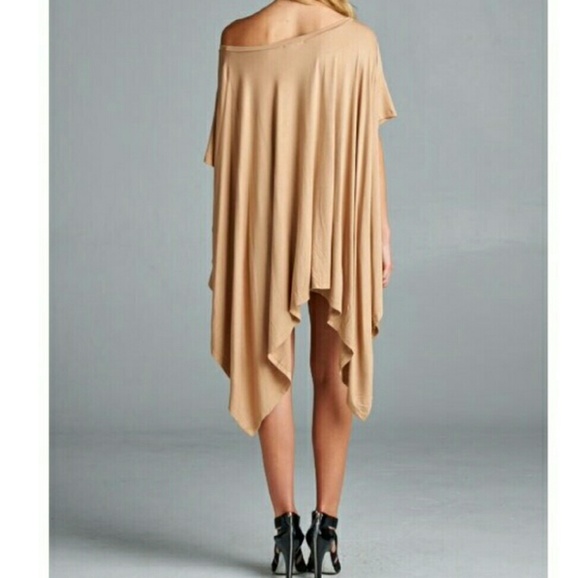 🆕Taupe Unbalanced Tunic Handkerchief Dress NWT Tan/Beige Asymmetrical Poncho - Picture 3 of 5