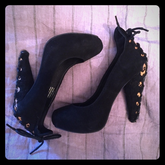 Jeffrey Campbell black suede pumps w/ cheetah back