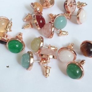 Tiger Eye Stud Earrings Rose Gold Plated