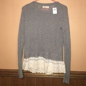 Gray Sweater, Lace Bottom