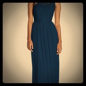 David's Bridal Marine Lace One Shoulder Long Dress