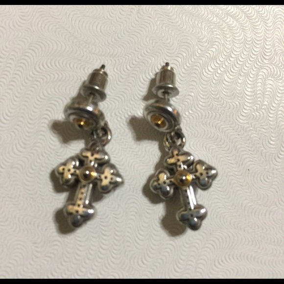 Brighton Cross Earrings Silver w/gold tone accents