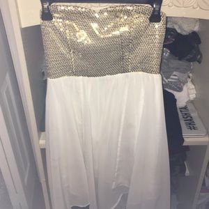gold bedazeld/white pron dress