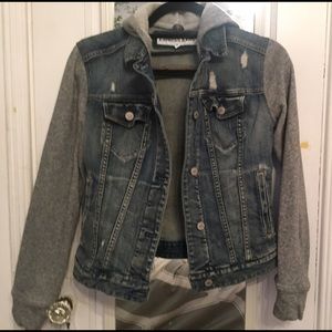 Express denim jean jacket with hoodie