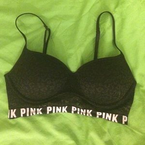 PINK Black Leopard Lace Bralette Push-Up