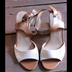 White and Brown Ankle-Strap Heels