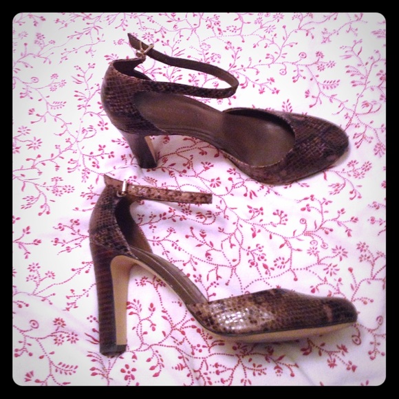 Strapped snakeskin pattern heels