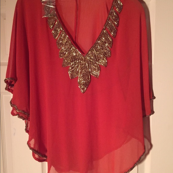 Unknown Tops - REDUCED! New v-neck orange beaded tunic