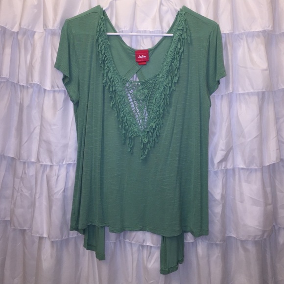 Buckle Daytrip Green Cotton Top with Lace Detail