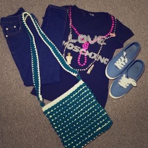 Crocheted shoulder bag teal