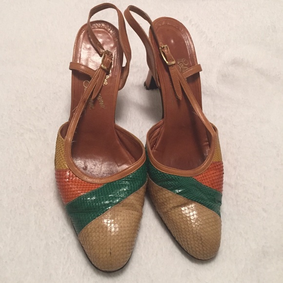 Rodina Salvatore Schiqvone Shoes - Vintage multicolor sling back heel SZ 8-1/2