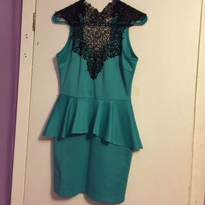 Peplum dress with lace neck