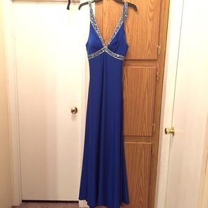 Long blue backless prom dress