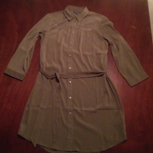 Olive Embellished Shirt Dress