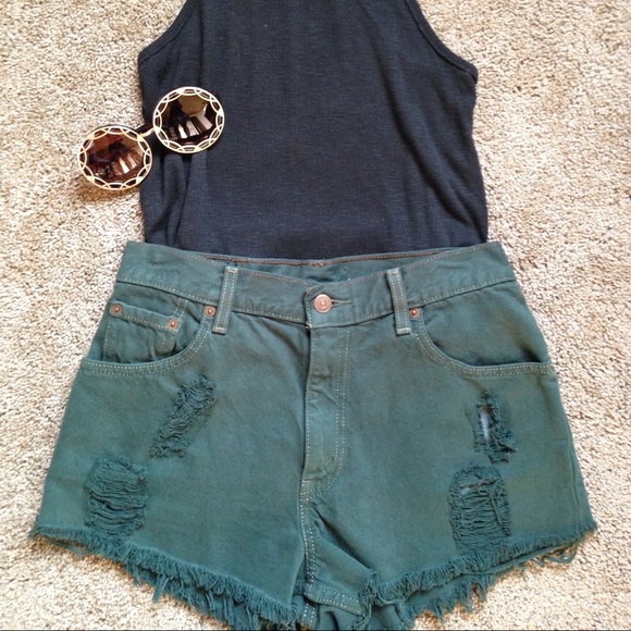 Dark green vintage distressed Levi's cut-offs