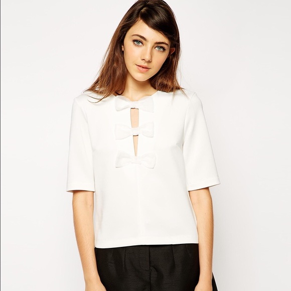 ASOS White Top in Premium Fabric with Bow Detail
