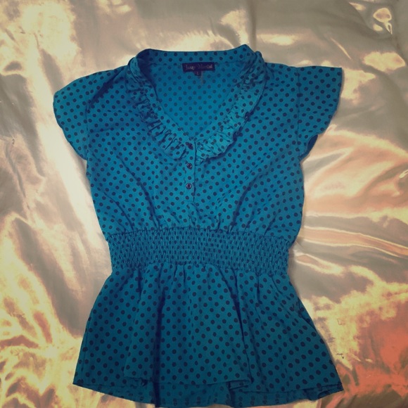 ModCloth Tops - Peplum blue polka dot shirt