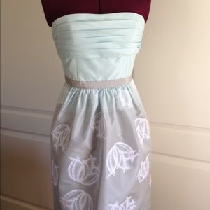 Strapless pale blue ombré BCBG taffeta dress