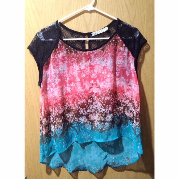 Pink and Blue Ombré Top with Black Back
