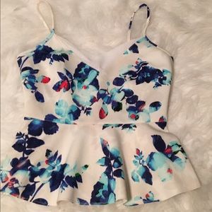 Floral Peplum Spaghetti Strap Tank Top