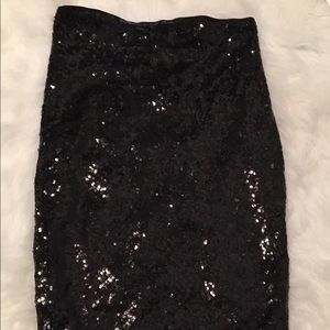 Black Sequin Bodycon Midi Skirt