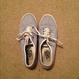 Blue and white stripped Vans