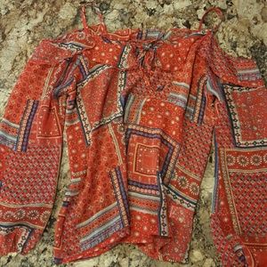 Red multi print blouse