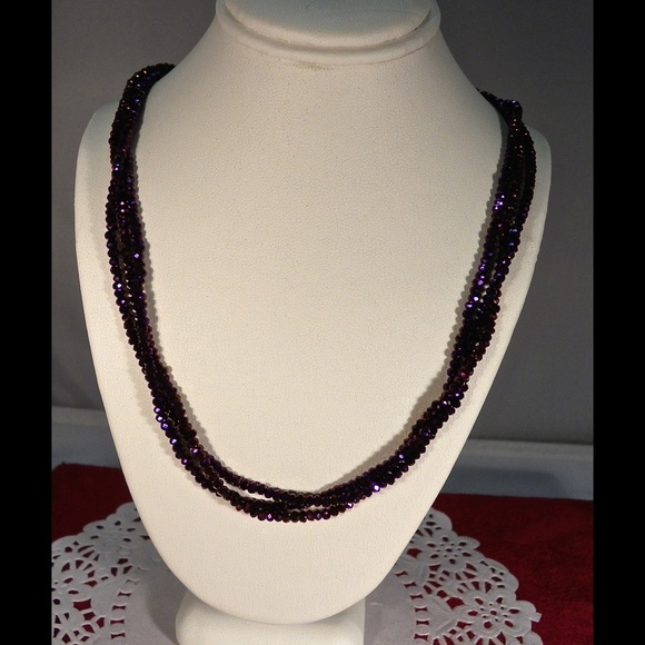 Three-Row dark purple Crystal Necklace - Picture 2 of 3