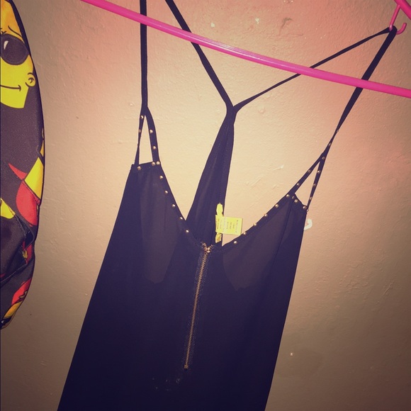 Black Sheer top with gold front zipper