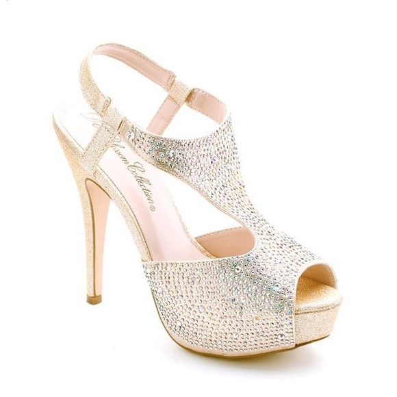 Peep Toe Rhinestone Platform Heels - Picture 1 of 4