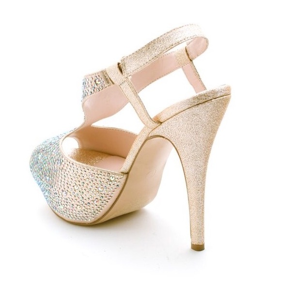 Peep Toe Rhinestone Platform Heels - Picture 2 of 4